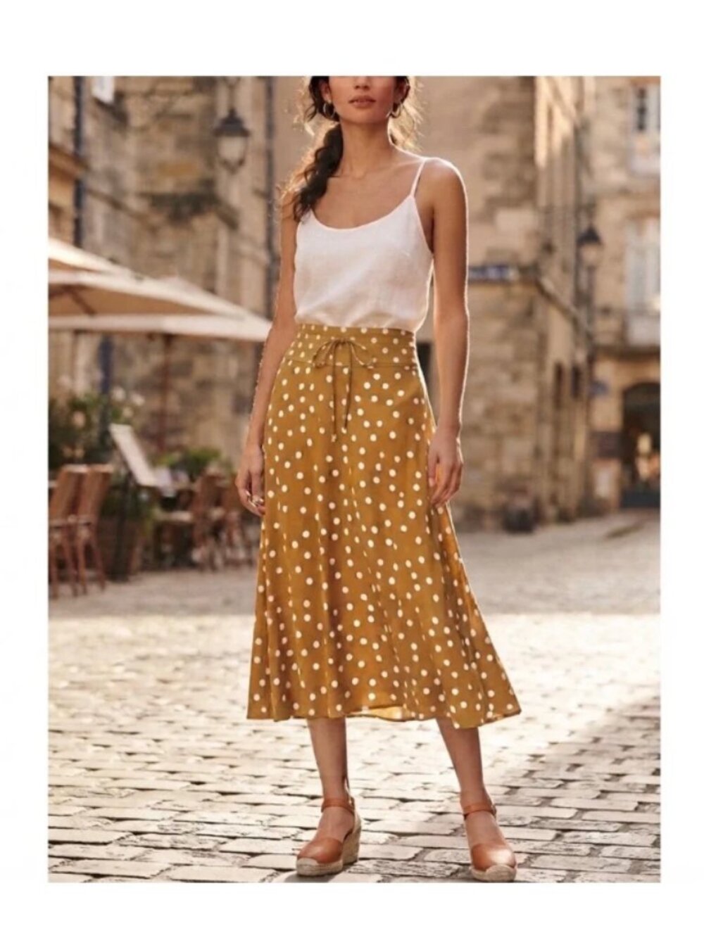 Madewell Drawstring Midi Slip Skirt Polka Dot Egyptian Gold 16